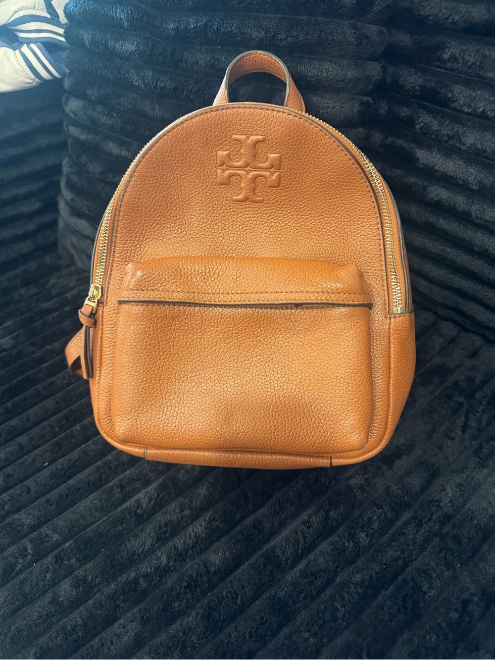 Tory Burch Chestnut Brown Pebbled Leather Mini Backpack